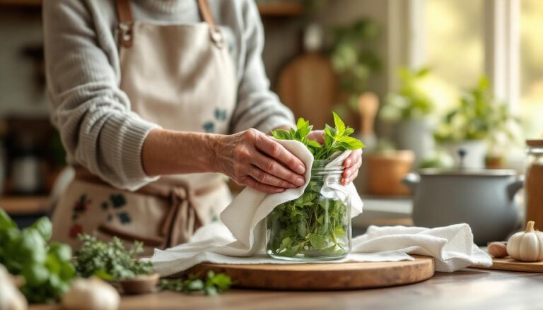 ontdek deze eenvoudige grootmoederstechniek om kruiden langer vers te houden, een tip die snel populair wordt en je helpt verspilling te verminderen.