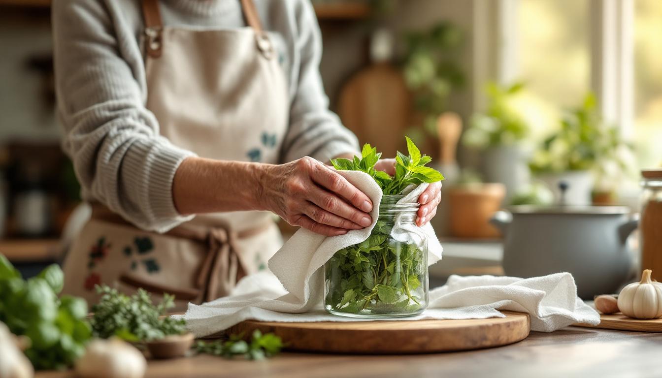 ontdek deze eenvoudige grootmoederstechniek om kruiden langer vers te houden, een tip die snel populair wordt en je helpt verspilling te verminderen.