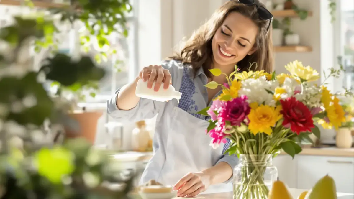 De eenvoudige tip om je vaasbloemen twee keer zo lang te laten meegaan (een druppel bleekmiddel en wat suiker)